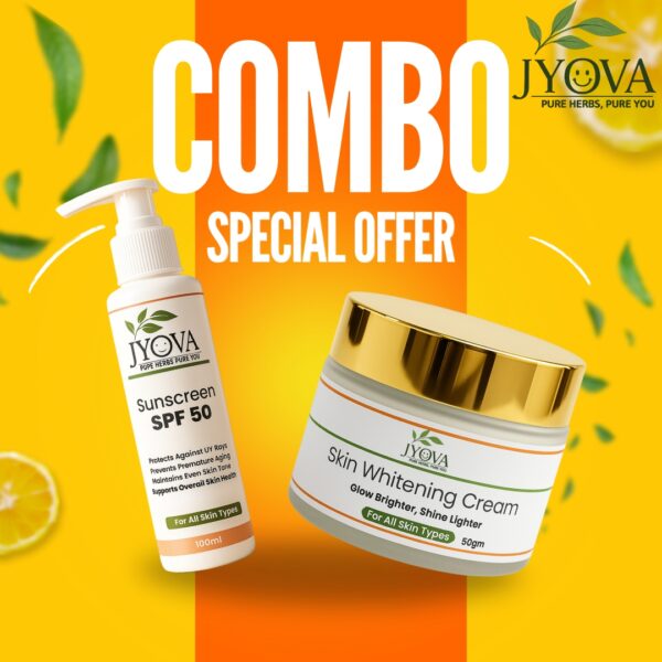 Herbal Daily Skincare Set | JYOVA Skin Whitening Cream + Sunscreen SPF 50 Combo | Brightening & Sun Protection Duo for Men & Women
