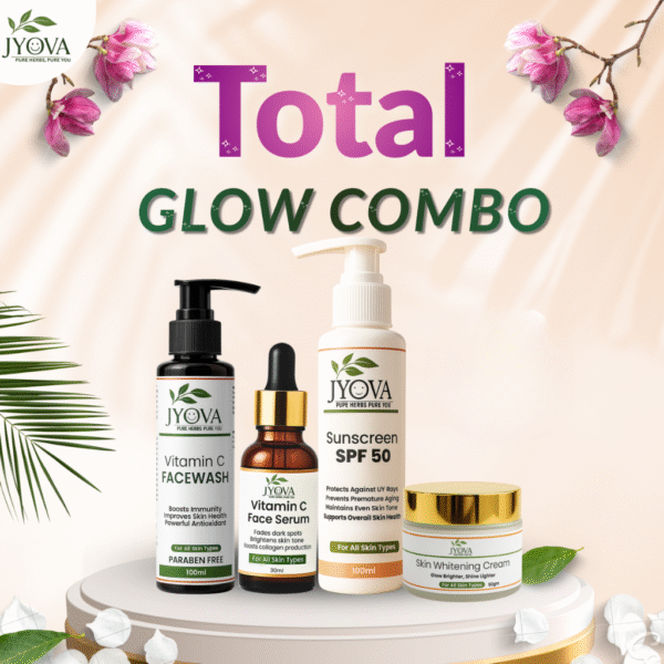 JYOVA Glow & Protection Skincare Combo – Vitamin C Face Wash, Vitamin C Face Serum, Skin Whitening Cream & Sunscreen SPF 50 | Complete Brightening Kit