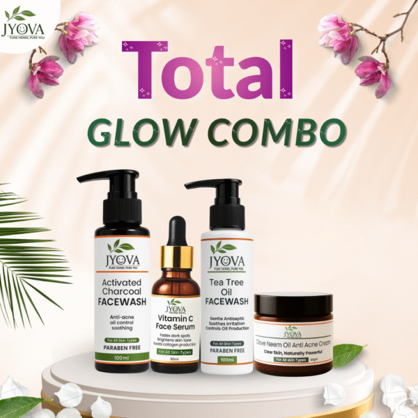 JYOVA Acne Control Skincare Combo – Charcoal Face Wash, Tea Tree Face Wash, Vitamin C Face Serum & Clove Neem Anti Acne Cream | Complete Clear Skin Kit