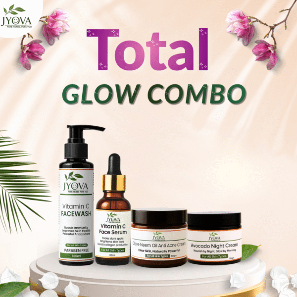 JYOVA Advanced Skincare Combo – Vitamin C Face Wash, Vitamin C Face Serum, Clove Neem Anti Acne Cream & Avocado Night Cream | Complete Skin Repair & Glow Kit