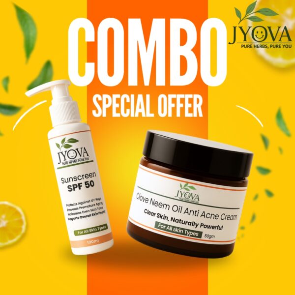 Anti-Acne Duo | JYOVA Sunscreen SPF 50 + Clove Neem Anti Acne Cream Combo | Clear Skin & Sun Protection for Men & Women