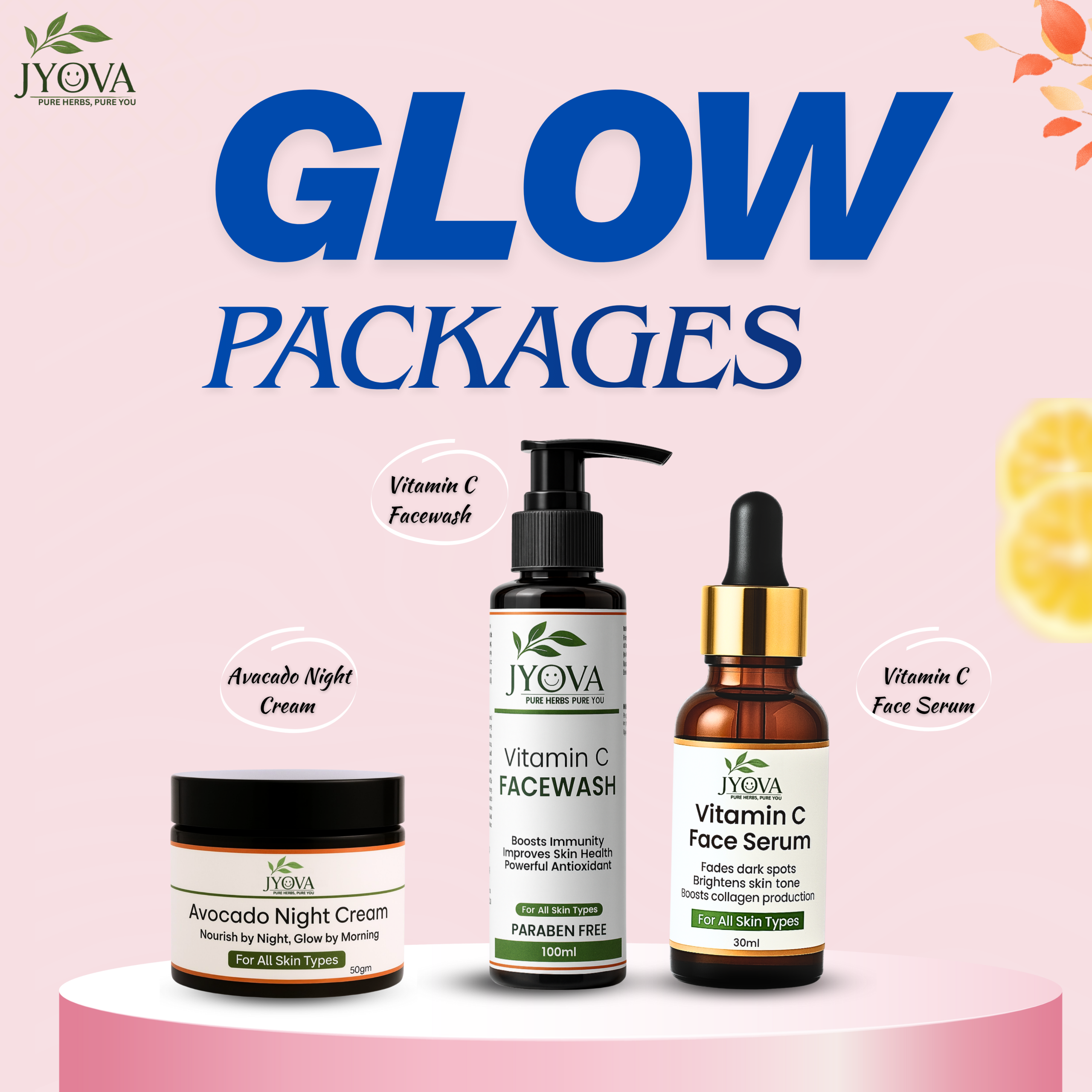 lucky design (3) Jyova Complete Glow Skincare Combo Activated Charcoal Facewash (100ml)+ Vitamin C Face Serum (30ml) + Skin Whitening Cream (50g) - Image 1