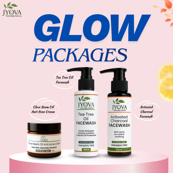 Jyova Acne Control Skincare Combo  Activated Charcoal Facewash 100ml + Tea Tree Oil Facewash 100ml + Clove Neem Oil Anti Acne Cream 50gm