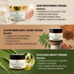 Jyova 3 Cream Skincare Combo | Clove Neem Anti Acne Cream, Skin Whitening Cream & Avocado Night Cream - Image 2