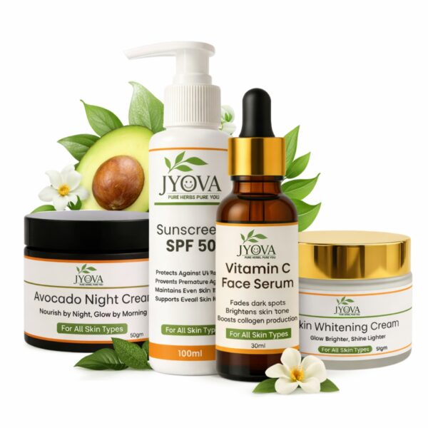 Jyova Advanced Skincare Combo with Avocado Night Cream SPF 50 Sunscreen Vitamin C Face Serum and Skin Whitening Cream
