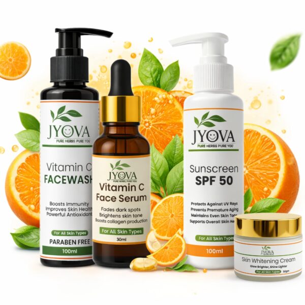Jyova Vitamin C Skincare Combo with Vitamin C Facewash, Face Serum, SPF 50 Sunscreen and Skin Whitening Cream