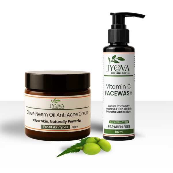 Jyova Vitamin C Facewash & Clove Neem Oil Anti Acne Cream Combo – 100ml Face Wash + 50g Anti Acne Cream | Daily Face Care for Clear, Fresh, Healthy & Balanced-Looking Skin