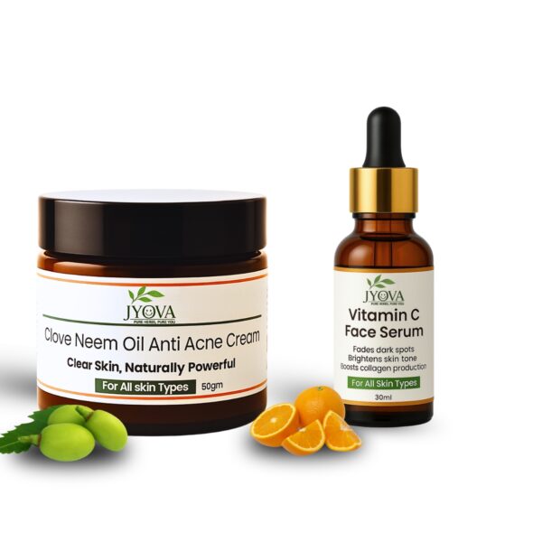 Jyova Clove Neem Oil Anti Acne Cream & Vitamin C Face Serum Combo | Acne Care & Skin Brightening | 50g + 30ml